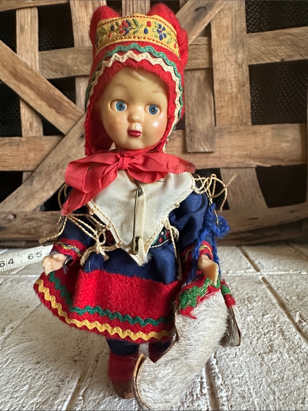 Vintage Scandinavian Folk Costume Doll Small Souvenir Doll Mid Century Nordic